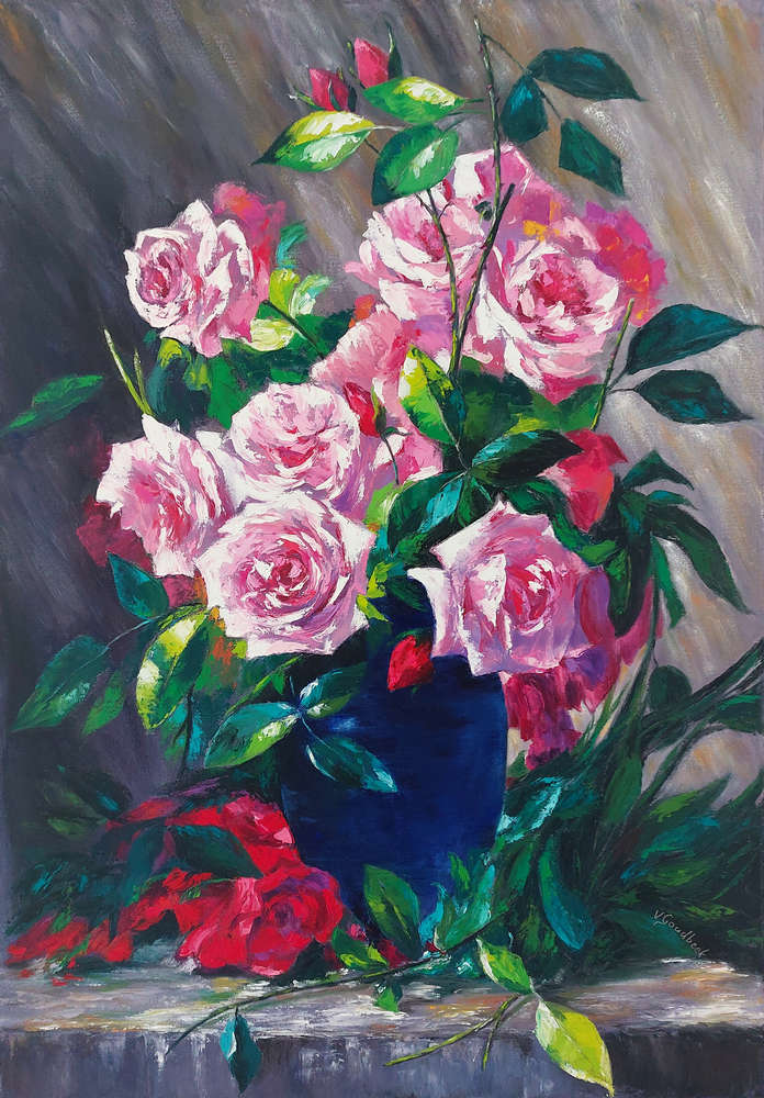 Pink roses in a vase / serie olieverf    Copy